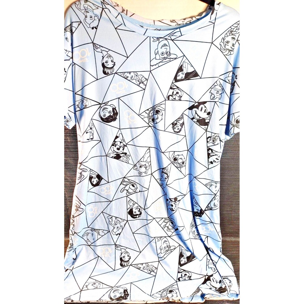 Disney 100 Women Size M Blue Character Mash Up Night Shirt Pajama Nightgown